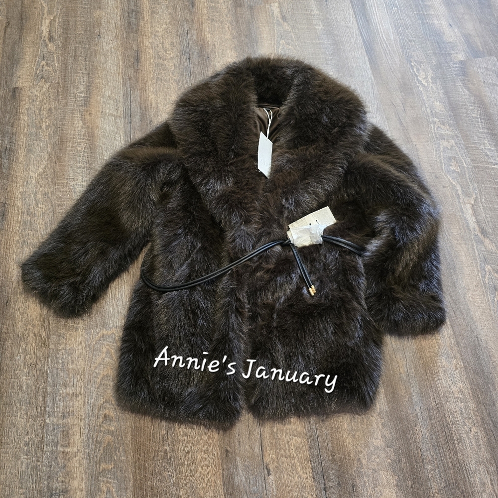 ZARA Women's Faux Fur Coat with Belt(Brown, US XS, S, M,L/EUR XS, S, M, L) - Picture 12 of 15